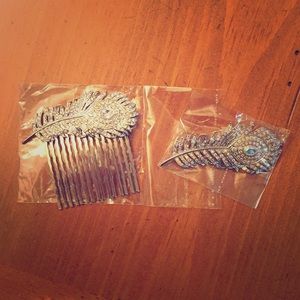 Peacock Hair Comb and Brooch Set
